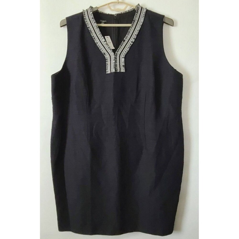 Talbots Plus Petite V Neck Shift Dress 22WP Black Fringe Sleeveless Lined NWT - Picture 1 of 10